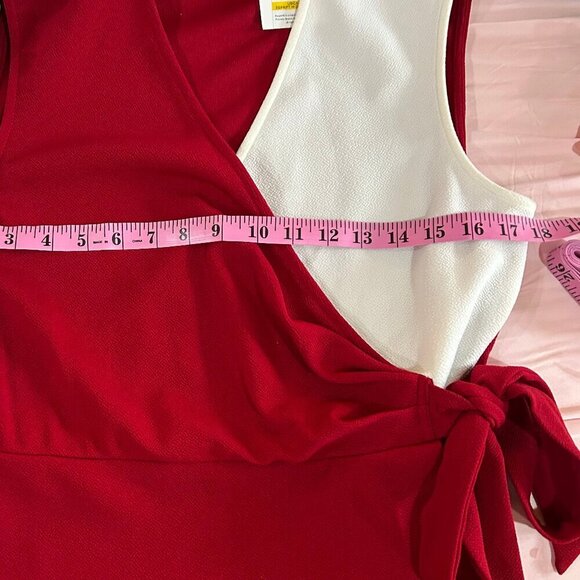 NWT KASPER V Neck Knee Length Wrap Dress Red & Cream Women's Size Medium 8/10 - Picture 4 of 6